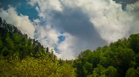 Clouds moving through the Caucasian Mountains and forest of Kuban 4K time lapse Stock Footage 49998378