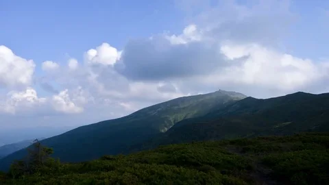 Clouds Moving Through The Sky Over Green Mountains Video stock 84117919
