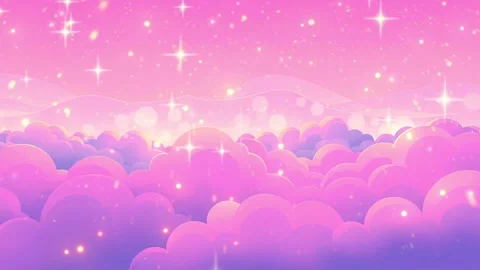 Clouds Night - Seamless Animated Video with Sparkles - Rainbow Lights Cartoon Stock Footage 305228213