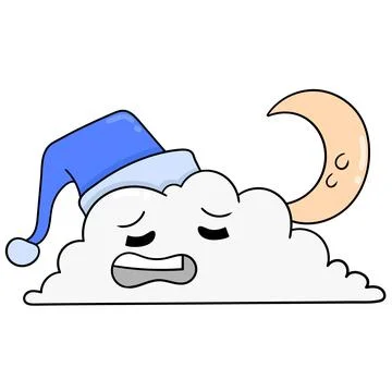 Clouds at night when the crescent moon is fast asleep, doodle icon image kawa Stock Illustration