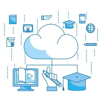 Clouds with online education items イラスト素材