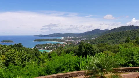 Clouds over 3 Beaches and hills on tropical island Stock-Footage 56445377