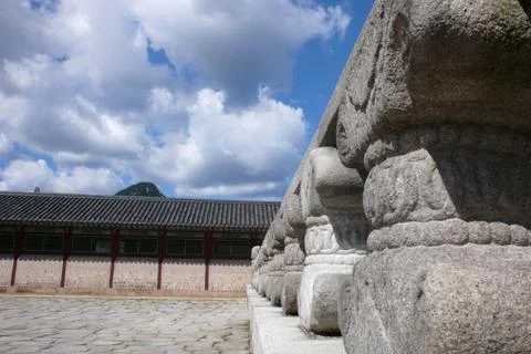 Clouds over ancient korean temple Stock Photos