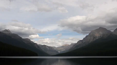 Clouds over Bowman Lake in Glacier National Park Time Lapse Stock Footage 32122791