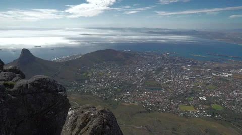 Clouds over Cape Town, South Africa Harbor Seen from Table Mountain Stock Footage 54715951