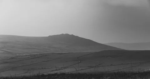 Clouds over Carn Ingli Preseli Hills Pembrokeshire black and white timelapse Stock Footage 88434323