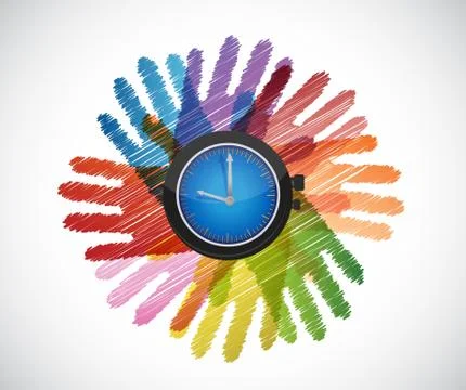 Clouds over diversity hands circle illustration Stock Illustration