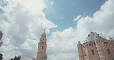 Clouds over the Dormition Abbey in Jerusalem Stock Footage 63526159