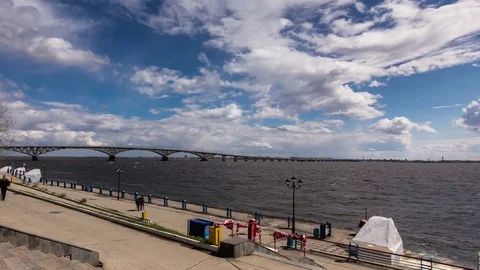 Clouds over the embankment of the Volga River Stock Footage 76208538
