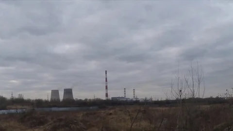 Clouds Over Factory Pipes In cloudy day Timelapse Stock Footage 82050220