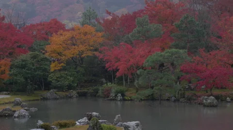 Clouds over Fall Colors at Tenryuji Temple in Kyoto, Japan Stock Footage 45622213