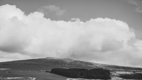 Clouds over Foel Eryr Preseli Hills Pembrokeshire Black and White Timelapse Stock Footage 90387587