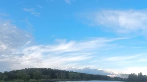 Clouds over forest and lake timelapse Stock Footage 77284628