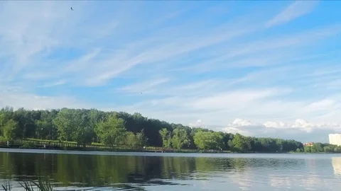 Clouds Over Forest And Lake in summer Timelapse Stock Footage 82046673