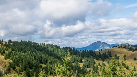 Clouds over forest mountains in sunny summer Time lapse background Stock Footage 116105481