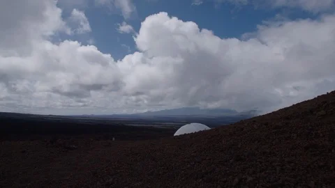 Clouds over Hi-Seas base and volcanic landscape, Hawaii Stock Footage 104205585