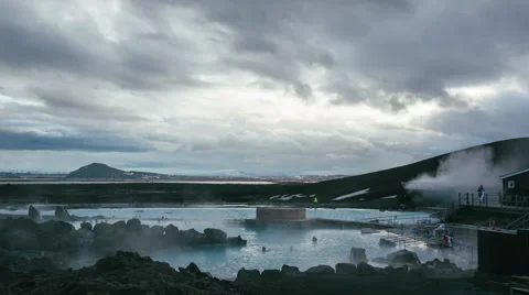 Clouds over Hot spring spa Iceland Landscape 4K Timelapse Stock Footage 56552284
