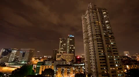 Clouds over Kuala Lumpur skyline at night time, Timelapse in Full HD Stock Footage 10895452