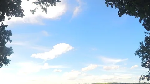 Clouds over the lake and forest on a summer day timelapse Vídeo Stock 87227553