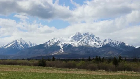 Clouds over landscape under High Tatras mountains in spring, Slovakia Video stock 154327078