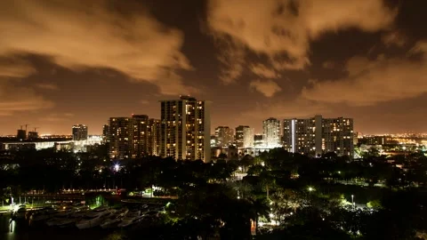 Clouds Over Miami Skyline At Night Stock Footage 243607101