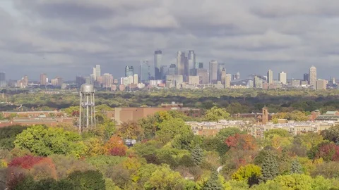 Clouds over Minneapolis and Fall Foliage 4K Timelapse Stock Footage 83799001