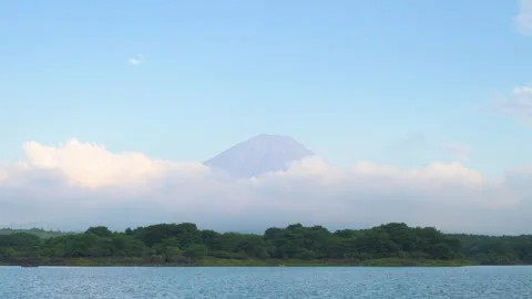 Clouds over Mount Fuji before sunset from lake Shoji, Yamanashi, Japan Stock Footage 315010687