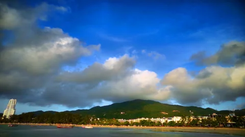 Clouds over mountain at evening Stock Footage 54692265