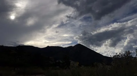Clouds over Mountain TimeLapse &amp; Jet tail. 스톡 동영상 53346087