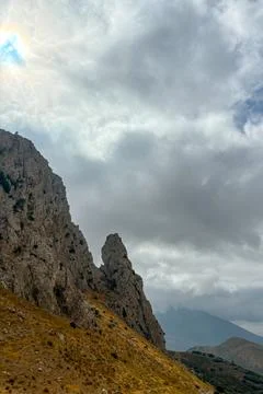 Clouds over mountain in Zafarraya,  Sierra Tejeda Natural Park, Spain Stock Photos