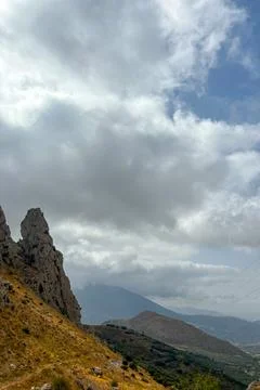 Clouds over mountain in Zafarraya,  Sierra Tejeda Natural Park, Spain Stock Photos