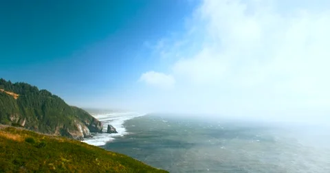Clouds Over Ocean & Cliffs, Beautiful Oregon Coast Time Lapse Stock Footage