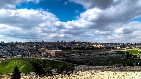 Clouds over the Old City, Jerusalem Israel; time lapse HD 스톡 동영상 88526570