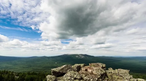 The clouds over the peaks. Panorama. TimeLapse, South Urals, Russia. UltraHD 4K Stock Footage 67475746