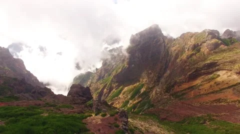 Clouds over Pico do Arieiro, Madeira aerial view Stock-Footage 68290591