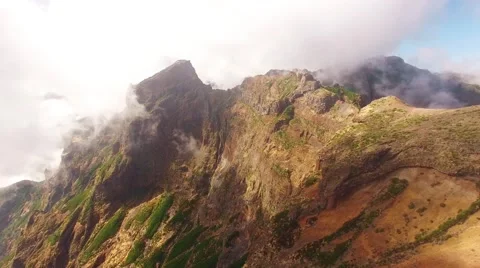 Clouds over Pico do Arieiro, Madeira aerial view Stock-Footage 68290843