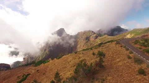 Clouds over Pico do Arieiro, Madeira aerial view Stock-Footage 68291032