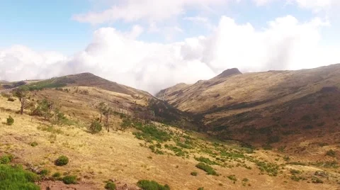 Clouds over Pico do Arieiro, Madeira aerial view Stock Footage 68291101