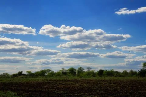 Clouds over plowed field Stock Photos