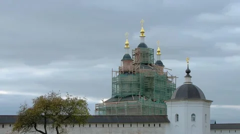 Clouds Over the Restored Monastery Church Stock Footage 949239