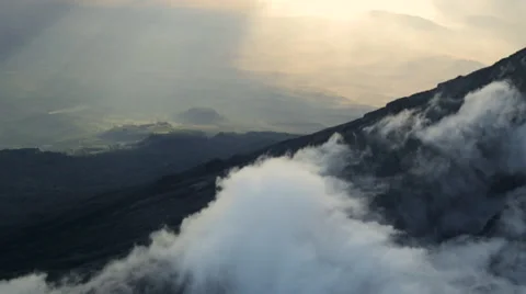 Clouds Over Ridge on Summit of Mt. Meru Tanzania Ariel Stock Footage 42401413