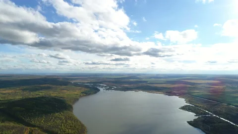 Clouds over the river. Air View Stock Footage 161419572