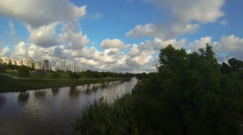 Clouds over the river Stock Footage