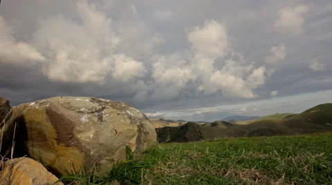 Clouds Over Rock In Foreground Timelapse Outside Santa Barbara Stock Footage 42402975