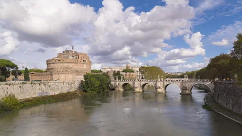 Clouds over Rome, Tiber river near Castel Sant'Angelo - Timelapse Stock Footage 255253772