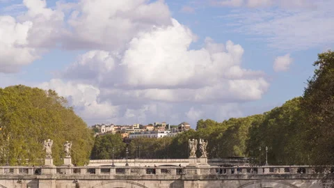Clouds over Rome, Tiber river near Castel Sant'Angelo - Timelapse Stock Footage 255254116