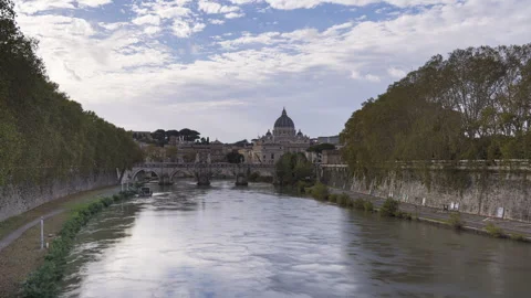 Clouds over Rome, Tiber river near Castel Sant'Angelo - Timelapse Stock Footage 255254533