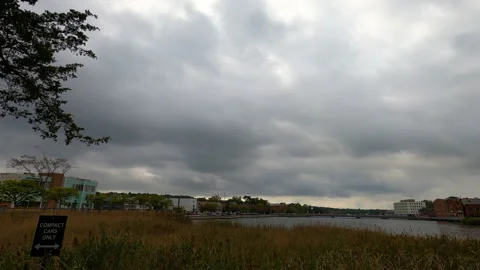 Clouds over Saugatuck River river running through center downtown Westport CT Stock Footage 142462868