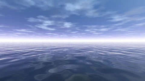 Clouds over the sea 3d animation, white fog on the horizon, extreme wide shot Stock Footage 345863870