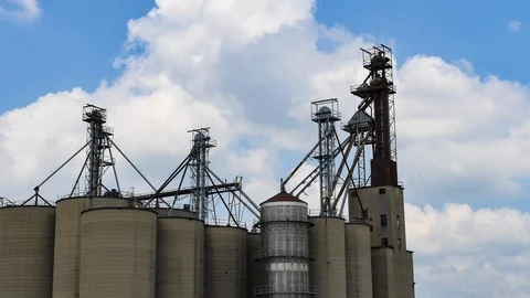 Clouds Over Silos Time Lapse Video stock 111969960